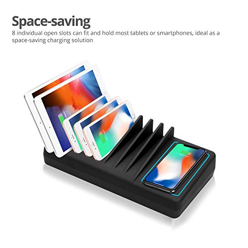 SIIG 10 Port 90W USB Charging station with Qi wireless and USB C Charging, Ambient Light Deck compatible with iPhone iPad Samsung Galaxy Google Nexus