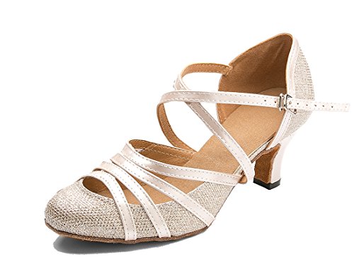 TDA CM105 Womens Ankle Strap 6cm Champagne Glitter Synthetic Salsa Tango Ballroom Latin Wedding Party Dance Shoes 8.5 M US
