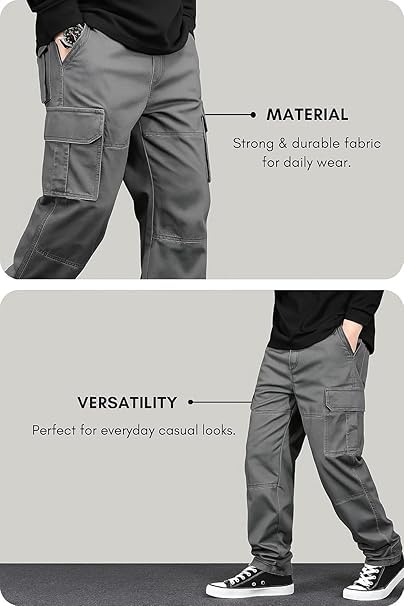 Image of Men Cargo Pants Multi Pocket Utility Casual Straight Fit Durable Fabric Outdoor Street Style Trousers