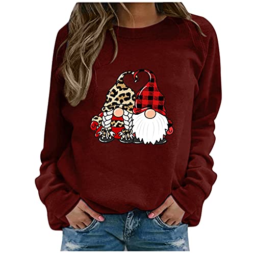 Christmas Sweatshirts for Women,Womens Christmas Tops Leopard Print Funny Sweatshirts Round Neck Oversized Hoodies Zipper Cute Fleece Womens Hoodies Zip Up Wine