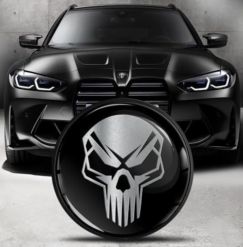 Biomar Labs Compatible con BMW Emblema de Insignia de 82 mm para Capó Delantero Trasero Maletero Calavera Skull Negro Plata EO 19