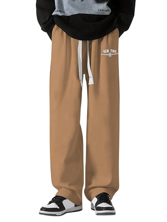 Image of Samfor Mid-Rise Stretchable Joggers in Premium Polycotton Comfort Blend for Street and Lounge Wear - Korean Style Baggy Track Pants for Men