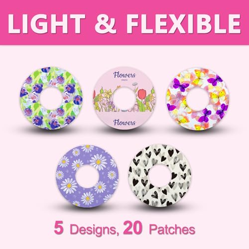 Image of Libre 2 & Plus Sensor Covers & Lingo Overpatches - Waterproof, Latex-Free & Breathable Adhesive Bandage Patches with Hole (5 Styles, 20-Piece Pack)