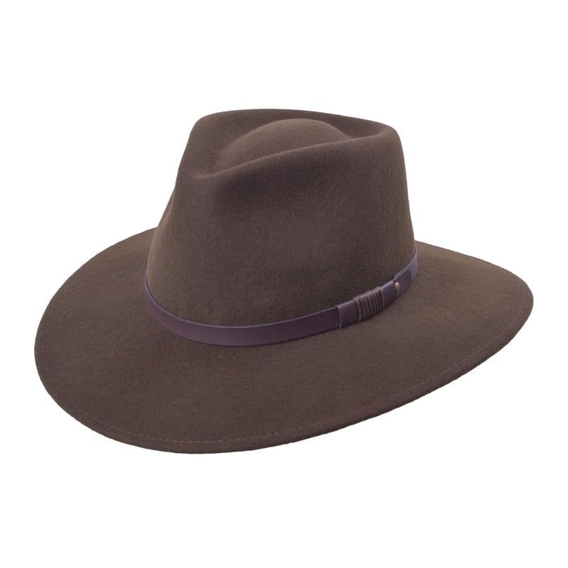 Bigalli Australian Hat for Women/Men 100% Wool Felt Outback Hat Crushable Waterproof Teardrop | Cowboy Cowgirl Hat Indiana Jones Hat | Chocolate X Large