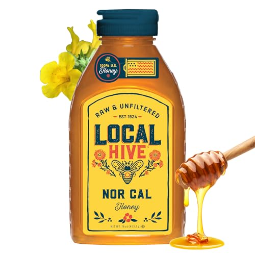 Local Hive North California Raw Unfiltered Honey – 16 oz, 100% Pure US Honey, Sourced from American Bees and Beekeepers - Natural Sweetener, Ideal for Tea, Baking, and Cooking