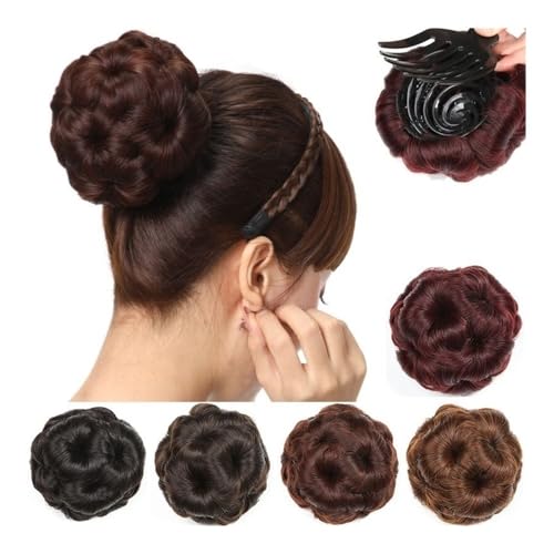 Faux chignon à pince marron-noir : volume plat résolu pour femme - 4