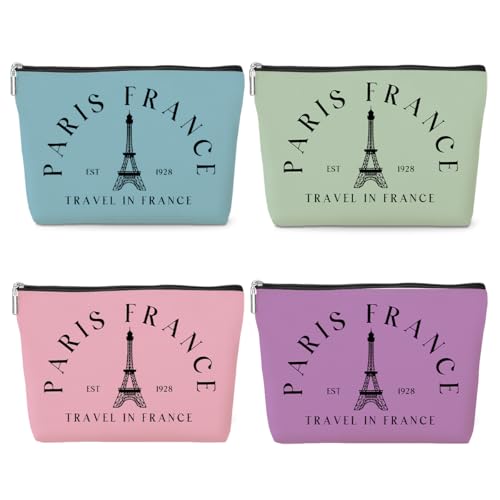 4 Pack Parisian Makeup Bag Paris Gifts for Paris Lover Travel in France Cosmetic Bag France City...