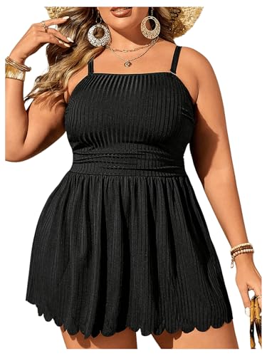OYOANGLE Women's Plus Size 2 Piece Tankini Swimsuit Textured Ruffle Hem Swim Dress with Bottoms Swimwear