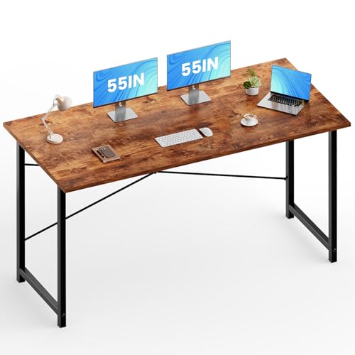 OLIXIS 55 Inch Home Office Desk, Small Computer Work Table with X-Shaped Reinforcement, Home Simple Modern Writing Study Table, Rust