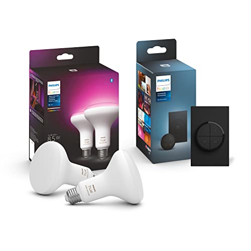 Philips Hue (1) Black Tap Dial Light Switch with (2) Smart 85W BR30 LED Bulb, White and Color Ambiance Color-Changing Light, 1200LM, E26 - Requires Bridge - Control with Hue App or Voice Assistant - image 1