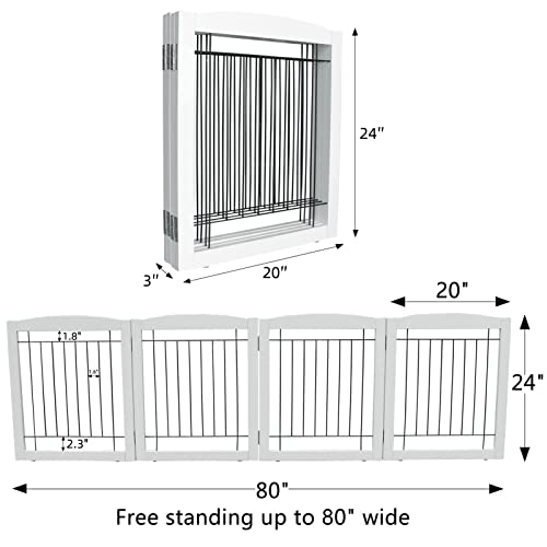 Zjsf Freestanding Foldable Dog Gate For House Extra Wide Wooden White Puppy Gate Stairs Dog Gates Doorways Tall Pet Gate 4 Panels Fence 80‘’W X 24''H #TOP5