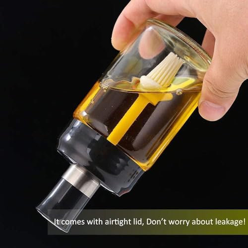 Image of GO STORE Glass Oil Dispenser With Basting Brush, Oil Ghee Containers Bottle for BBQ, Pastry, Grill, Baking, Kitchen Cooking (250 ml)