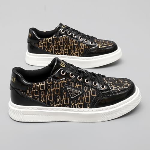 Men's Patterned Leather Sneakers, Stylish Casual Shoes - Fashionable for City Walks, Shopping Trips & Daily Commute2