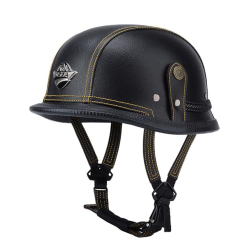 Casque de moto rétro en cuir de qualité supérieure style vintage taille XL