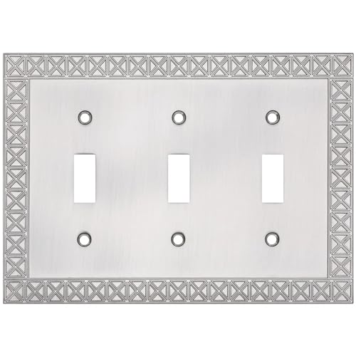 Plaque triple interrupteur anti-traces en nickel satiné pour salon