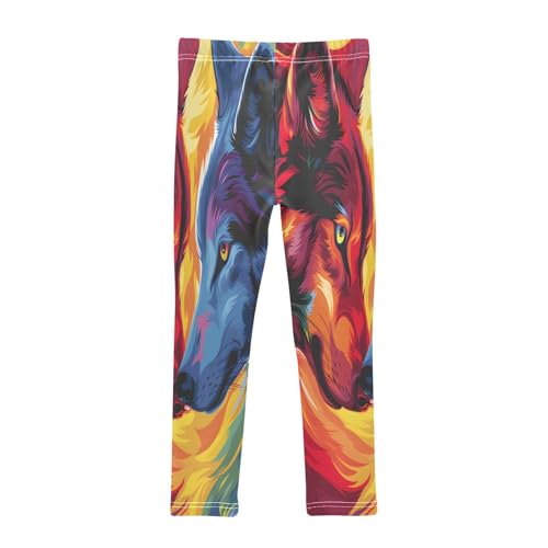 Toddler Girls Leggings Printed Yoga Pants Leggings Red Blue Wolves Face to Face for Kids2