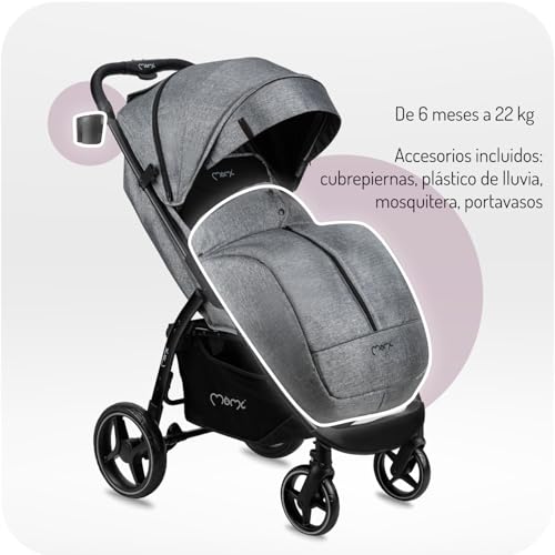 Miniatura 3 de Momi Miya Eva Silla De Paseo Para Niños A Partir De 6 Meses Hasta 22 Kg , Arnés Ajustable De 5 Puntos, Cesta De La Compra, Saco Para Los Pies, Portabebidas, Protector De Lluvia Y Mosquitera