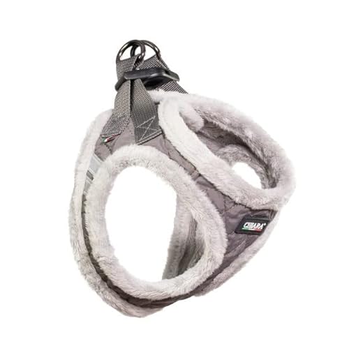 Chiara Soft Brustgeschirr MIA, Größe XXS (weiches Hundegeschirr, außen wasserabweisender Stoff, anpassbar mit Klett-Verschluss, Sicherheit durch reflektierende Sicherheitsstreifen), Farbe: Grau