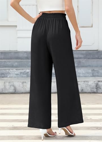 Women's Wide Leg Linen Pants High Waisted Flowy Palazzo Pants Lounge Loose Casual Work Pants Trousers Pockets2
