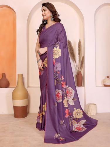 Image of Satrani Women's Tussar Silk Floral Printed Saree with Unstitched Blouse Piece