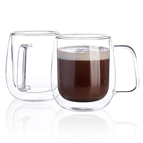 Sweese 418101 Glass Coffee Cups Double Wall Glass Set of 2 Insulated Latte Mugs 12 oz