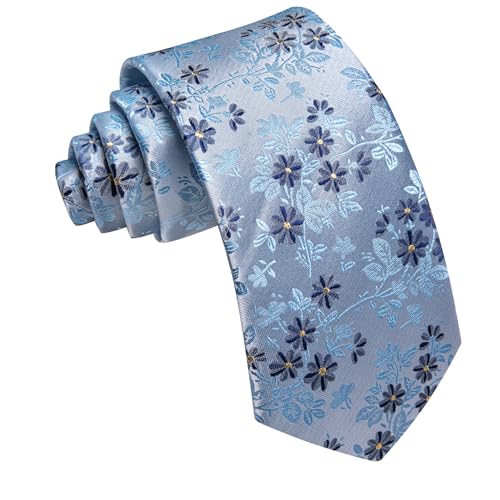 Image of Barry.Wang Floral Ties for Men Flower Necktie with Tie Clip Formal