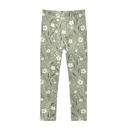 Girls Leggings Sage Florals Leaves Soft Toddler Leggings for Girls Kids Pants Size 4T-10T