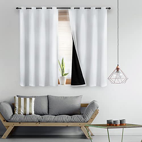 Bedsure 100% Blackout Curtains 63 Length - White Blackout Curtains for Bedroom 2 Panel Set, Soundproof and Thermal Insulated Curtains, 52x63 inches