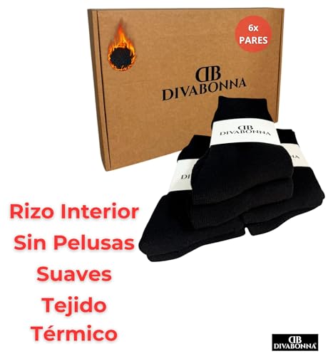DIVABONNA 6 Pares Calcetines Térmicos Hombre Mujer Algodón Orgánico - Suaves y Cálidos Ideales para Invierno y Frio Extremo (Negros, 6 Pares, 35-40) - imagen 6