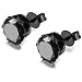 FIBO STEEL Stainless Steel Mens Womens Stud Earrings Black Round Cubic Zirconia Inlaid, 5mm