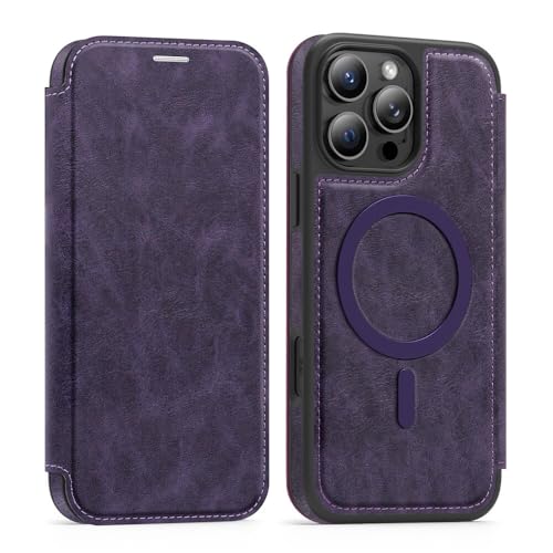 Étui compatible avec iPhone 17 Pro en cuir portefeuille magnétique violet