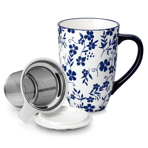 vancasso Teetasse mit Deckel und Sieb SELENE Teetassen groß porzellan 540ml Becher Set aus Keramik Tasse mit Edelstahl Sieb modernes Teebecher Geschenke Für Teeliebhaber