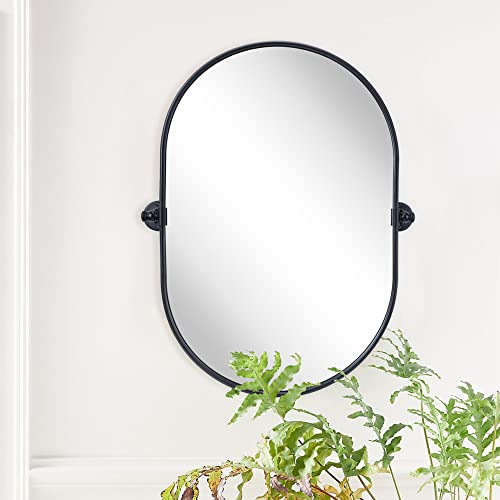 Image of TEHOME Oval Black Pivot Bathroom Mirror Pill Shaped Tilting Bathroom Vanity Mirror Metal Framed Adjustable Mirror, Overall 23.84 x 30 inches (Mirrror 20 x 30 inches)