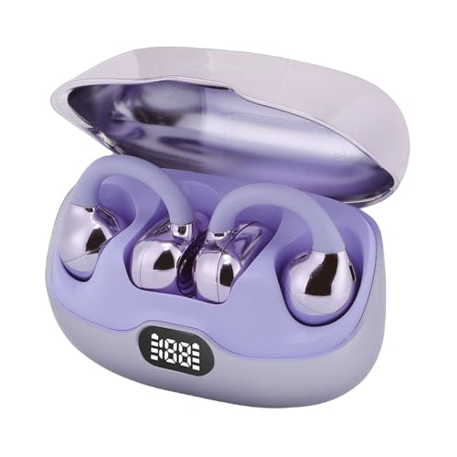 Luqeeg Auriculares Inalámbricos, Auriculares Bluetooth 6.0, Auriculares a Prueba de Agua, Pantalla Digital con Cancelación de Ruido de Conducción ósea para Correr y Entrenar (Morado Claro)