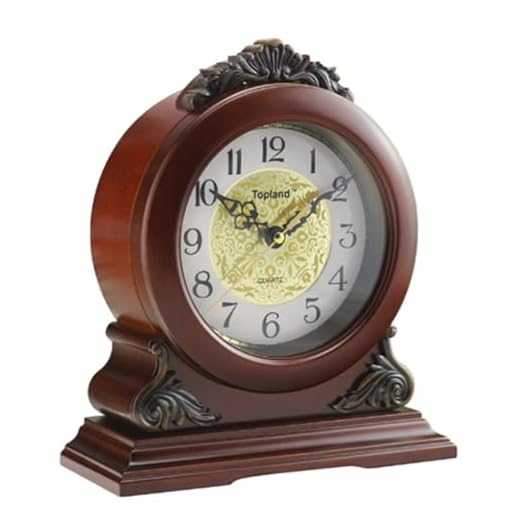 CHIRAY Mantel Clock Decorative Chime Wood Mantle Clock Battery Operated Silent Wooden Mantle Clock
