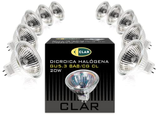 CLAR - Halogen 12V 20W Halogenlampen Steckbirnen 12V 20W MR16 GU5.3 Halogen GU5.3 (Pack 10)