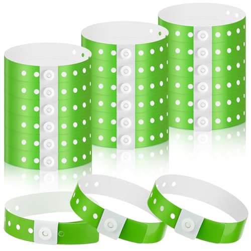 Image of Henoyso 600 Pcs Green Plastic Wristbands for Events Vinyl Waterproof Pool Wristbands Neon Color Plastic Bracelet for Party Events Arm Band Identification for Concerts Carnivals
