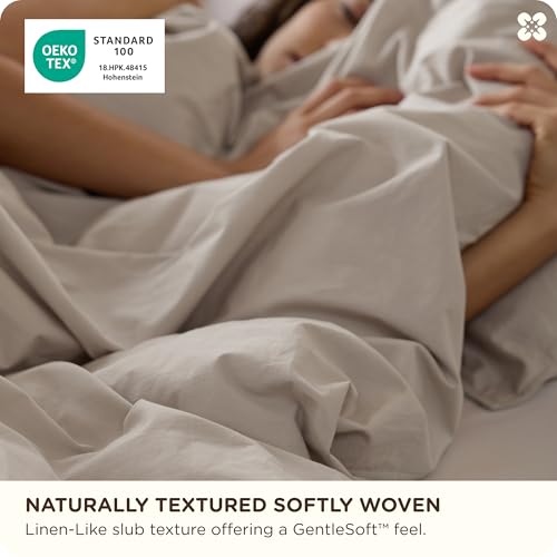 Image of Bedsure PureWoven 100% Cotton Slub Weave Duvet Cover Set, Full Set, 3-PC | Luxury Linen-Like Textured Bedding Set, Double-Stitched, Easy to Change with Zipper Closure, Slub Natural Linen, 80 inch x 90 inch