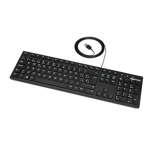 Amazon Basics Teclado con Cable USB y Base Fina, diseño español, Negro Mate | Ya disponible en tu tienda friki favorita! En mundofriki.es!