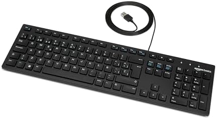 Amazon Basics Teclado con Cable USB y Base Fina, diseño español, ...