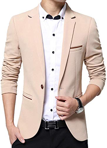 Mens Slim Fit Single One Button Blazer Jackets (Khaki,US Small/Label XX-Large)