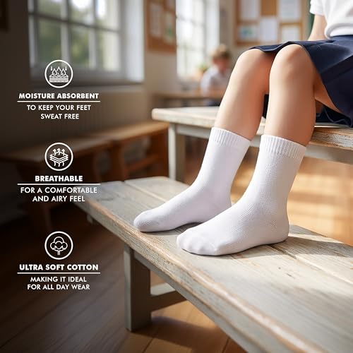 Image of Supersox Regular Length School Uniform Socks for Kids | Breathable Cotton | Anti-Odour & Moisture Absorbent | Durable Welt for All-Day Comfort | White | 5 to 6 Years | Pack of 5