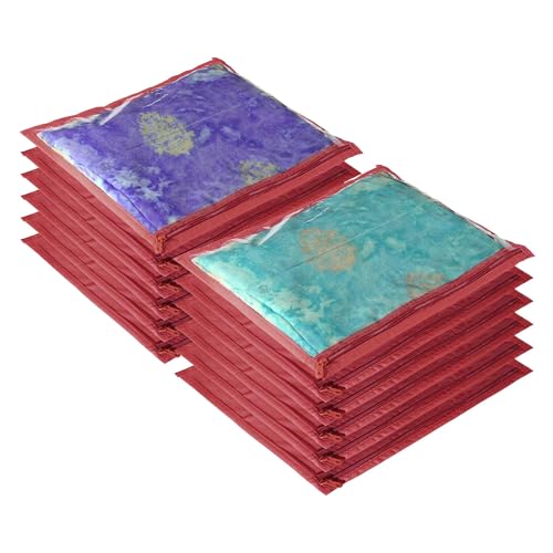 Kuber Industries Clothes Organizer For Wardrobe (Pack of 12) - Single Storage Organizer For Saree | Salwar Suit | Lehenga Chunni - Dress Organizer For Wardrobe - Single Saree Covers With Zip (Maroon)