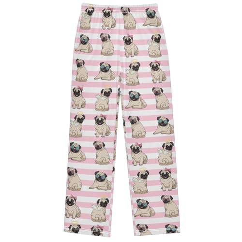 Boy's Pj Pants Pug Dog Sunglasses Angel Wings Lounge Bottoms Elastic Waist Kids Joggers with Pockets Size 6-14