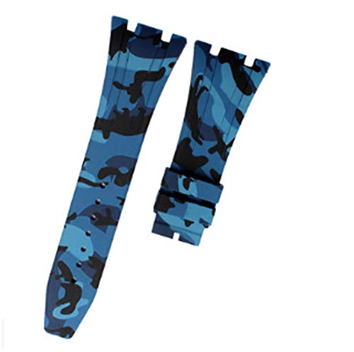 28mm Camouflage Rubber Watch Strap Band with Buckle Clasp for Audemars Piguet Royal Oak Offshore 15703 AP100 (Blue(1))