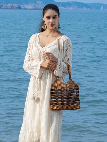 Bolso Pequeño tejido de cuentas de madera para mujer miniatura 2