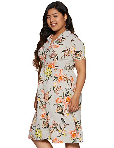 Image of pluss Women's Georgette A-Line Knee-Long Dress (LDR3403-GREYPRINT Grey Print 2XL)
