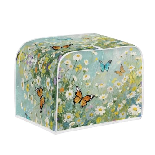 Image of Talayituse Butterfly Daisy Oil Painting Print Toaster Dust Cover 4 Slice, Christmas Decoration Bread Maker Cover Toaster Covers Washable Stain Resistant Kitchen Small Appliance Covers, M