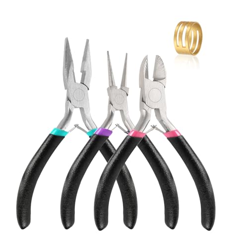 3 Pcs Pinces à Bijoux, Pince Bijoux, Pince Trousse Outils de Fabrication de Bijouxes, Pinces à Becs Aiguilles/à Bec Long/à Becs de Chaîne/Coupe-fil...