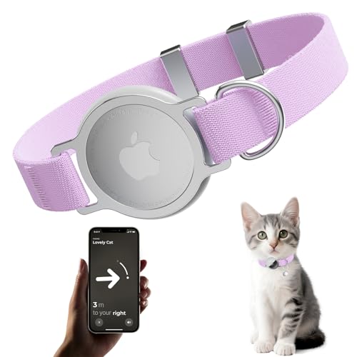 AirTag Cat Collar, Ultra Elastic Cat Tracker Collar, Airtag Holder Compatible with Apple Air Tag, [Lightweight & Scratch Resistant] Adjustable Stepless GPS Pet Collar for Cats Kittens, Purple